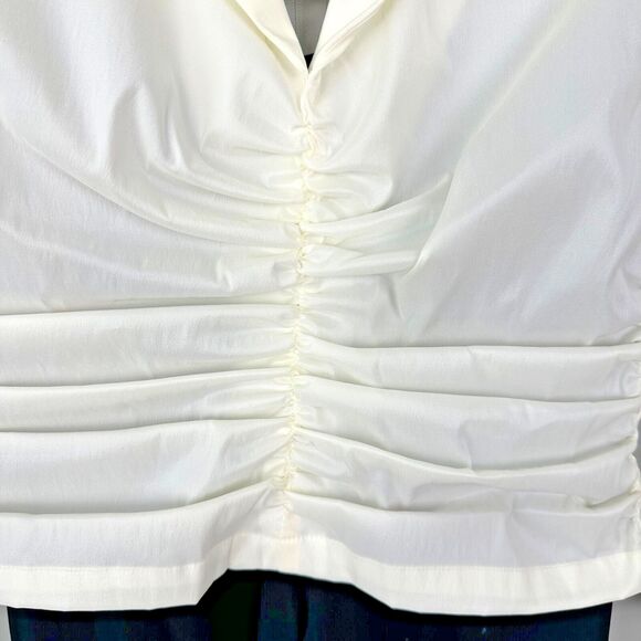 Vtg Tadashi 2pc Taffeta Ruched Blouse Wide Leg Sheer Pant Outfit Womens 4 Formal - Picture 3 of 11